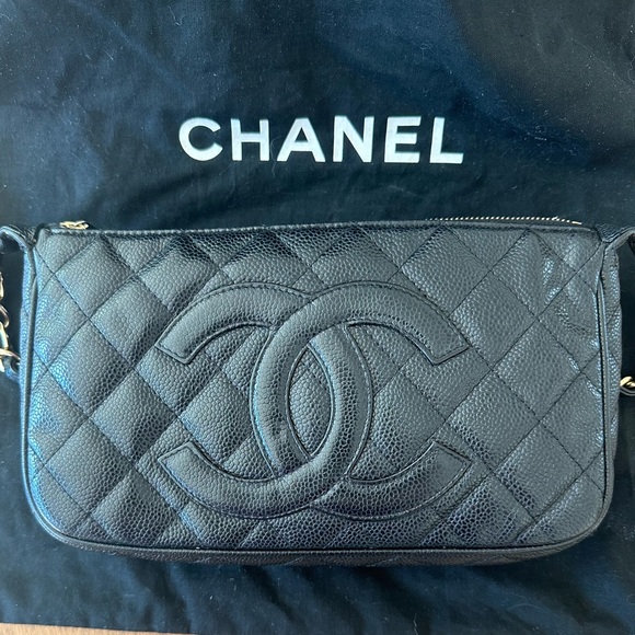 Pre-Owned Authentic Black Caviar Chanel Pochette Excellent Condition! - Picture 7 of 12